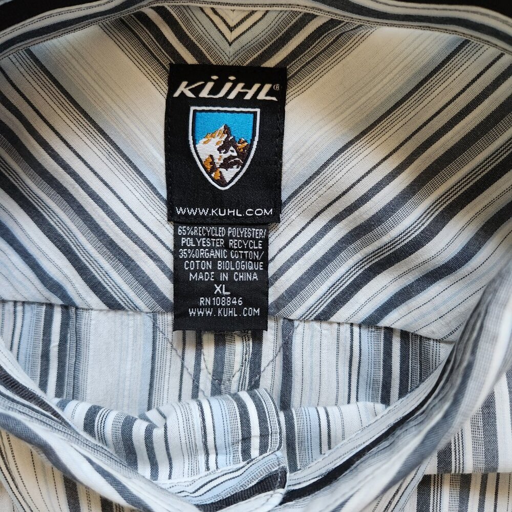 Kuhl Button Up‎ Shirt Mens XL Grey/Blue Stripe Short Sleeve Organic Cotton Blend - Picture 3 of 6